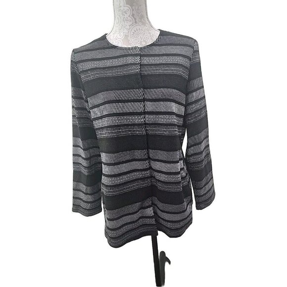 Chico's Jacket Knit Jacquard Black White Striped Pockets Women's Medium - Picture 1 of 7